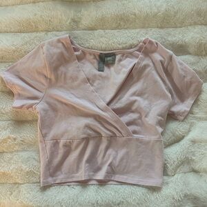 Charisma Pink Wrap Crop Top Short Sleeve Fitted